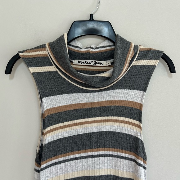 Michael Stars Sleeveless Cowl Neck Striped Bodycon Midi Dress in Heather Gray, S - Picture 8 of 8